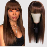 Lace Front 100% Human Hair Long Straight Wig with Bangs - Anellace